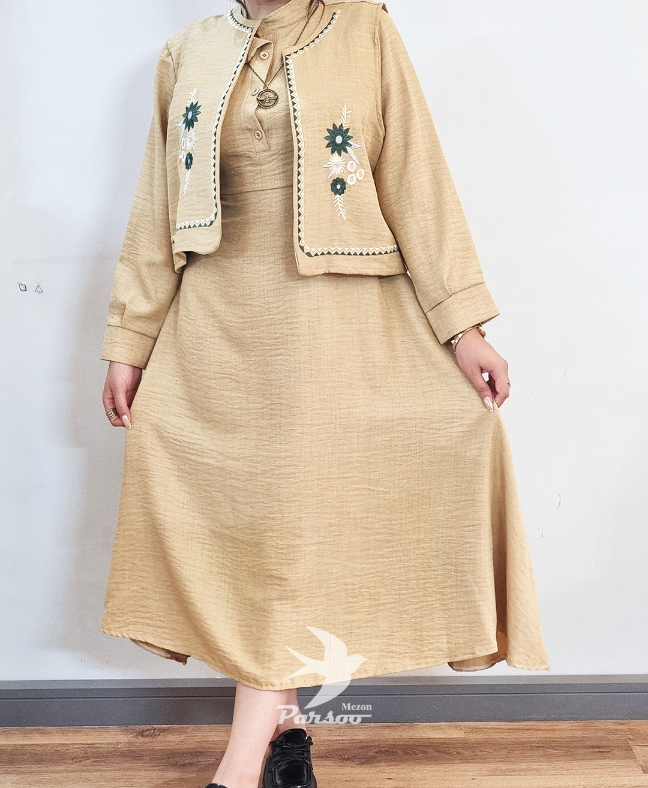 جلیقه سارافون زنانه شانتون بلند بنددار – فری سایز ۳۸ تا ۴۸ با لایی پرشین