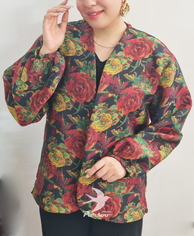 کت ژاکارد زنانه گل درشت مزونی شیک – فری سایز، طراحی خاص و باکیفیت