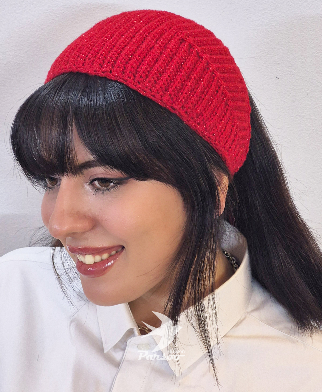 اسکارف بافتنی با کاموای خارجی درجه یک قرمز