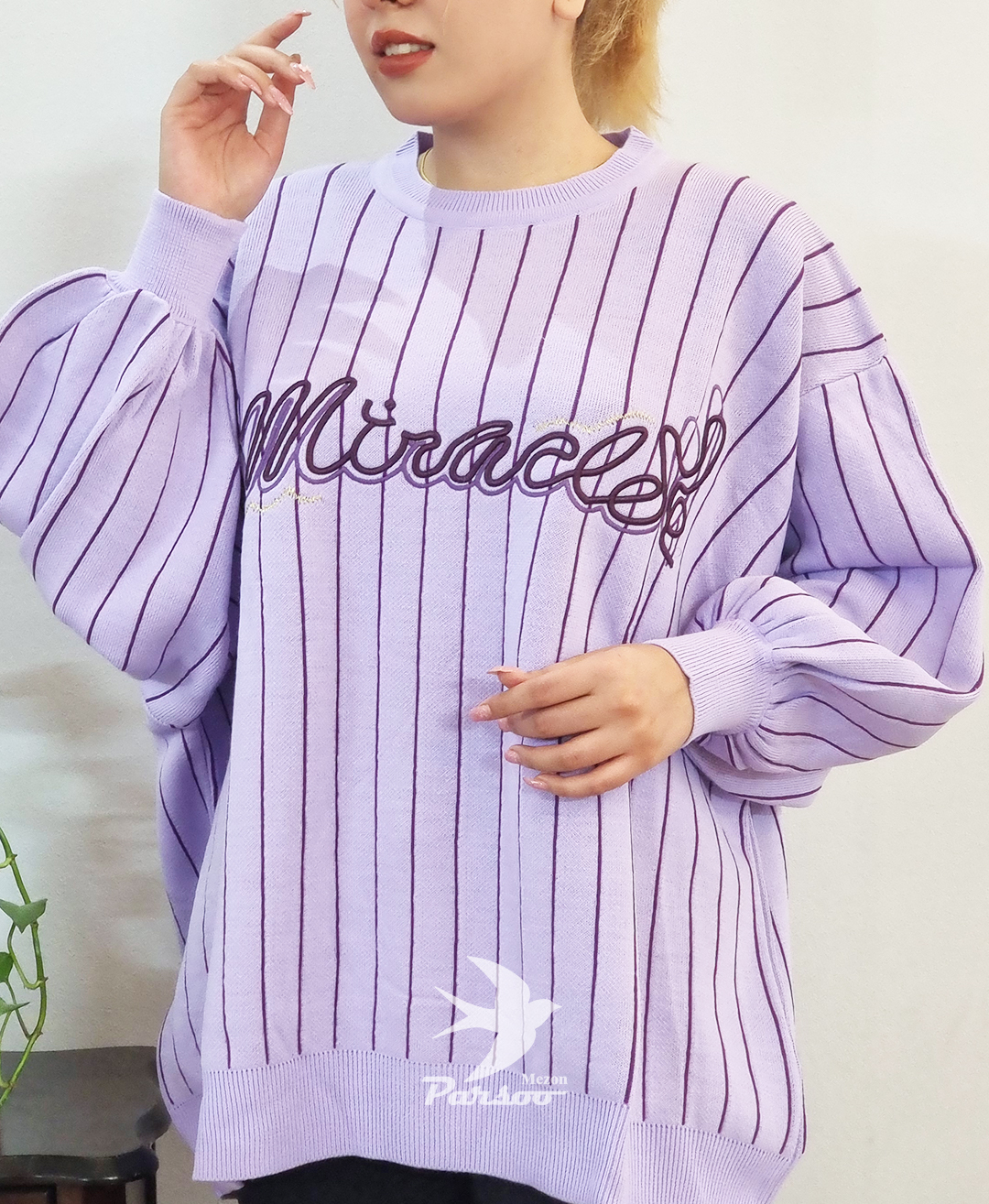 بلوز دورس بافت زنانه پاییزی وارداتی ترک – فری‌سایز، طرح راه راه با کیفیت بالا