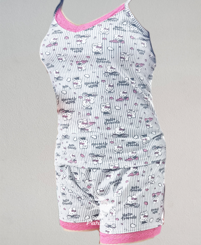 ست تاپ و شورتک زنانه عروسکی نخ پنبه – فری‌سایز ۳۶ تا ۴۴، خنک و راحت